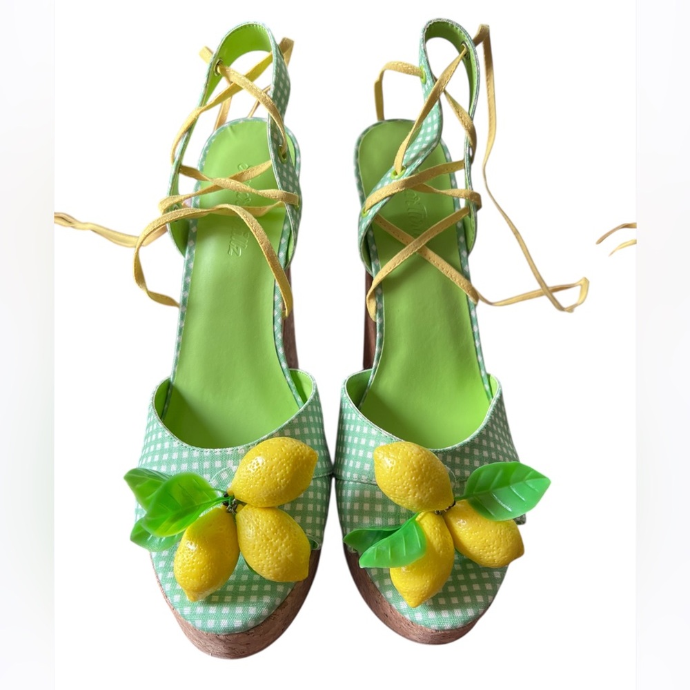 Dollskill NEW Sugar Thrillz Sour Hour Green Gingham Lemon Platform Heels Size 11 - Picture 5 of 16